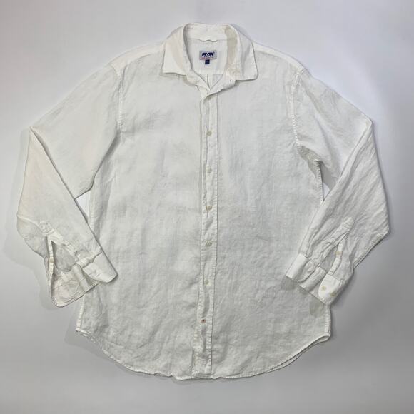 Love Brand & Co Shirt Mens Extra Large Cream Linen Button Up Long Sleeve Dress - Picture 2 of 10